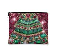 Glamorous Christmas Tree Makeup Bag, scintillante Holiday Cosmetic Pouch per donne, portatile piccola cerniera organizer, Festive Winter Toiletry Bag, Rosso, 7x9 Inch, Albero di Natale