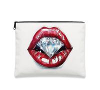 Glamorous Makeup Bag, Bold Red Labbra Diamante Borsa da Viaggio per le Donne, Portatile Piccola Tela Zipper Organizer, Regalo di Compleanno Toiletry Bag, bianco, 7x9 Inch