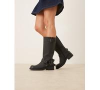 Glamorous - Stivali stile biker al ginocchio neri con imbracatura-Nero 40