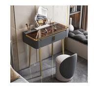 Glamorous Vanity - Tavolo da trucco con piano in vetro, gambe in metallo, specchio e sedia, 100 cm, colore: grigio scuro