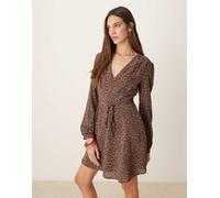 Glamorous - Vestito corto a portafoglio marrone a fiorellini anni '70 42