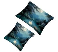 Glamour senza sforzo: bellissimo paesaggio sotto la luna 24 borsa per il trucco impermeabile - custodia portatile per le donne, Multicolore, A：7.1x5.8in/18x14.8cm，B:4.7x4.5in/12x11.5cm