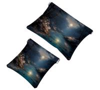 Glamour senza sforzo: bellissimo paesaggio sotto la luna 34 borsa per il trucco impermeabile - custodia portatile per le donne, Multicolore, A：7.1x5.8in/18x14.8cm，B:4.7x4.5in/12x11.5cm