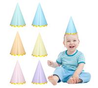 GlamRays 12 Pezzi Cappelli di Compleanno Pastello Colorati Conici Cappelli di Compleanno Arcobaleno Conici Cappelli di Carta con Cordino Elastico per Compleanno Baby Shower Forniture per