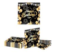 GlamRays 20 Pezzi tovaglioli Happy Birthday Tema Nero e Argento tovaglioli di Carta USA e Getta per Cena Picnic Cocktail Feste di Compleanno Decorazioni per Uomini e Donne (Nero)