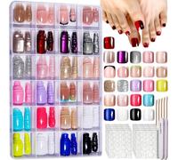 GlamRays 24 Modelli di Unghie finte autoadesive, Tip Unghie francesi a Effetto Occhi di Gatto, Unghie Piedi Ombre