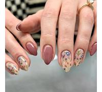 GlamRays 24 Pezzi Almond Press on Nails Corto Con Autunno Flower Design Brillante - Set Unghie Acriliche Completamente Avvolgenti Con Fiori