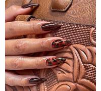 GlamRays 24 Pezzi Brown Press on Nails Leo Medio Mandarino Finte Unghie Stampa Leopard Autunno Adesivo Design Unghie Acriliche Stiletto
