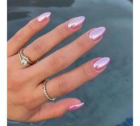 GlamRays 24 pezzi di unghie finte rosa acceso a pressione, formato mandorla corta, unghie adesive per donne con design estetici, unghie finte adesive per matrimoni, classe gel acrilico