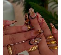 GlamRays 24 pezzi unghie finte 3D fiori marrone oro leopardo ombre press on semi-manufatte autunno inverno feste gel acrilico unghie artificiali per donne