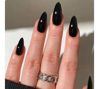 GlamRays - 24 unghie finte di forma ovale, nere, appuntite, da donna