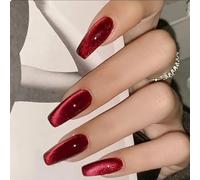 GlamRays 30 pezzi Cat Eye Red Press on Nails Quadrato Medio Glue-On Unghie Con Gioielli Design Copertura Completa Pressons Fine Nail Gel Manicure Glitter