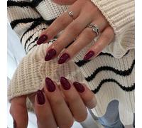 GlamRays 30 pezzi vino rosso pressa sulle unghie corte ovali, spesse Akryl Press Ons, unghie corte a mandorla, colla su unghie rotonde naturali da incollare