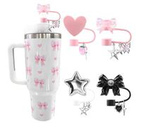 GlamRays 4pcs Silicone Straw Cover per Stanley Cup Y2K Carino Glitter Stella Cuore Portachiavi per Stanley Cup 30 & 40 Oz Straw Cover per Tazza Stanley Cup Accessori