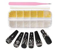 GlamRays Caviar Perline per unghie Nail Charms e Argento 2 Pezzi Catena Gioielli per Nail Art