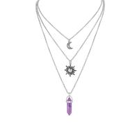 GlamRays Collana gotica sole luna, ciondolo cristallo, accessori Y2k, gioielli strati luna crescente, multicolore