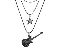 GlamRays Collana vintage a stella gotica punk stella choker rock roll chitarra strato collana per donne uomini Eboy Egirl, Nero , L