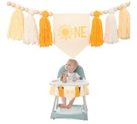 GlamRays Primo Compleanno Boho Sole Banner Sedia Alta - Decorazioni per Festa di Compleanno Raggiante con Napponi Gialli e Perline in Legno per Sedia Alta