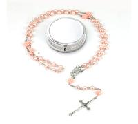 GlamRays Rosariene Perle Cattolico - Cresima Regali per Ragazze Adolescenti, Argento Stile Semplice Scatola Regalo in Metallo, Bianco Perle Sintetiche Rosario, Regali per Donne(Rosa)
