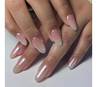 GlamRays - Unghie artificiali press-on effetto ombré, forma ovale, unghie finte in materiale acrilico, finitura lucida, nude/rosa sfumati, 24 pezzi