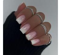 GlamRays - Unghie press-on corte, forma quadrata, french manicure, in materiale acrilico, rosa/bianco sfumati, 24 pezzi
