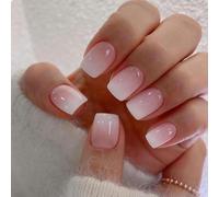 GlamRays - Unghie press-on corte, forma quadrata, unghie artificiali con french manicure, in materiale acrilico, copertura completa, per donne e ragazze, rosa ombré finitura lucida, 24 pezzi