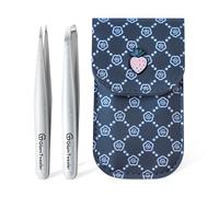 GlamTweeler Expert - Set di pinzette con punta inclinata e appuntita, regalo di San Valentino per lei, fidanzata, moglie, sorella, mamma e amica, con esclusiva custodia in pelle e bella scatola di
