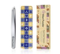 GlamTweeler - Pinzette a punta obliqua con custodia in pelle, pinzette affilate e di precisione in acciaio inox per sopracciglia, peli del viso e rimozione dei peli fini (argento)