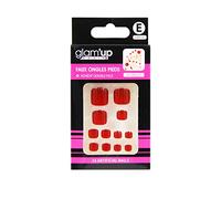 Glam'Up Paris - Unghie finte per piedi, piena copertura, facile da usare, 24 unghie finte per scatola + adesivi bifacciali, forma quadrata arrotondata, n. 192, colore: Rosso