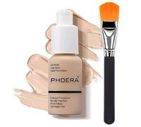Glamza Phoera - Fondotinta, correttore, copertura completa, opaco, luminoso, a lunga durata, con pennello piatto professionale per fondotinta (102 NUDE)