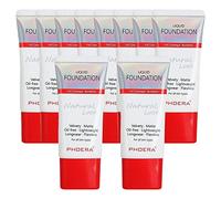 Glamza Phoera Foundation,Set di trucco a copertura completa, 24 ore su 24, per il controllo dell'olio della stessa fondazione, 10 pezzi, 30 ml di fondotinta e spugna in silicone (102 nude)