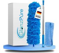 GlanzPure Spolverino telescopico allungabile fino a 2,5 m e lavabile, con asta telescopica, rimozione per soffitti alti, magnete in microfibra