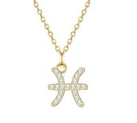 Glanzstücke München Collana da donna 925/- argento sterling oro giallo | placcato oro giallo 14 carati, catena ad ancora, zirconia, bianco, sfaccettato, segno Pesci, chiusura ad anello a molla