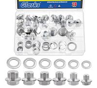 Glarks 1 pcs M10/M12/M14/M16/M18/M20 Automotive Oil Drain Plug e guarnizioni, 28 pezzi Crush Set compatibile con Jeep GM Ford Toyota