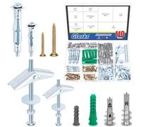 Glarks 1 set di tasselli per cartongesso con kit assortito, include 14 bulloni a levetta da 1/8 '' 3/16 '', 6 bulloni Molly, 40 tasselli in plastica, 10 tasselli a parete cava, 40 viti Philips