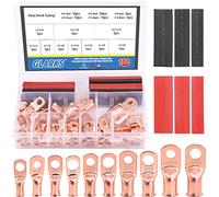 Glarks - 100 anse in rame con set termorestringenti, 50 pezzi, cavo batteria elencato UL, estremità chiuse, occhielli in rame nudo con terminali tubolari con 50 tubi termorestringenti nero, rosso
