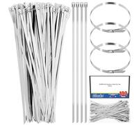 Glarks 100 fascette in acciaio inox 304, 4,6 x 250 mm, multiuso, autobloccanti, fascette metalliche per macchinari, veicoli, aziende agricole, tubi, tetti, cavi, casa, giardino