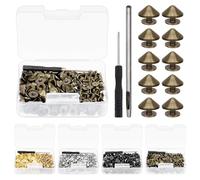 Glarks 100 Set Bronzo Cono Spikes e Studs Kit 4.7mm Bullet Spikes Vite Posteriore Punk Studs e Spikes con Strumenti di Installazione Artigianato in pelle Rivetti Viti per Abbigliamento Scarpe Cinture