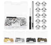 Glarks 100 Sets Sliver Cone Spikes e Studs Kit 4.7mm Bullet Spikes Vite Punk Back Studs e Spikes con Strumenti di Installazione In Pelle Craft Rivetti Viti