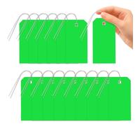 Glarks 101 etichette verdi scrivibili impermeabili da 6 x 12 cm, con set di stringhe, etichette per spedizioni in PVC, etichette per spedizioni pesanti, etichette vuote per casa, ufficio