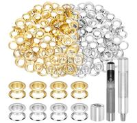 Glarks 102 occhielli da 10,5 mm con set di attrezzi, 100 pezzi, oro, argento, occhielli in metallo, set di attrezzi con rondelle e 2 strumenti di installazione per tessuto, tela, tenda, riparazione
