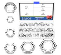 Glarks 105pcs M6 M8 M10 M12 M14 Kit di assortimento dei dadi di bloccaggio Push On, 304 dadi di anelli di spinta esterni in acciaio inossidabile, dado di bloccaggio rapido