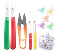 Glarks 106Pcs Seam Rippers Kit, 4Pcs Seam Rippers, 1Pc Thread Snips, 100Pcs Clip da cucire multiuso Colori assortiti con una carina scatola di stagno per la decorazione