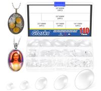 Glarks 110pcs 10/18/20/25/30mm Ovale Cupola di Vetro Cabochon Set, Flat Back Clear Glass Cabochon Piastrelle, Cabochon di Vetro per Foto Pendente Gioielli Artigianato Making