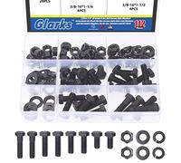 Glarks 112Pcs 3/8 "-16 Grade 8 Hex Screw Nuts Washers Assortiment Kit, Black Flat Hex Screws Nuts Lock Washers e Flat Gasket Washers Set per auto, mobili e lavori fai da te