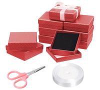 Glarks 12 scatole regalo rosse 9 x 9 x 3 cm, con forbici rosa e nastro in poliestere bianco 1,5 x 225 cm, motivo a diamante, per collane, orecchini, bracciali, scatole regalo ideali
