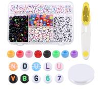 Glarks 1202 perline rotonde con lettere con perline pony, kit di perline numerate, perline rotonde dell'alfabeto e perline arcobaleno per capelli, per la creazione di gioielli, bracciali, collane e
