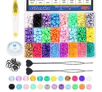 Glarks 1254 perline pony in 24 colori con cordino elastico, elastico, kit di perline veloci e forbici, perline per capelli, per trecce, bracciali, fai da te