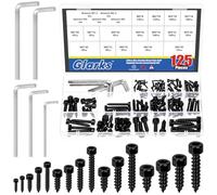 Glarks 125pcs M2 / M3 / M4 / M5 / M6 Black Hex Socket Head Cap Self-Tapping Screw Kit, 120pcs 16 dimensioni Hex Socket Head Cap Vite in legno, 5pcs 5 dimensioni Hexs Wrench