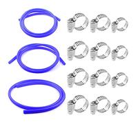 Glarks 15 pezzi 1,5 m 4 x 10 mm, 6 x 12 mm, 10 x 6 mm, tubo flessibile in silicone ad alta temperatura con 12 pezzi 12 mm 16 mm 19 mm in acciaio inox worm Gear Morsetti Assortimento Kit (blu)
